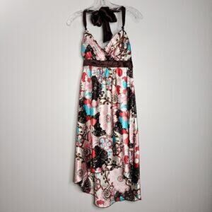 iZ Byer California - Women's Floral Satin Halter High Low Dress - Sz 7 - EUC